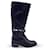 Chanel Schwarzes Leder 2016 Kniehohe CC-Stiefel mit Schnürung und Ausschnitt Größe 38  ref.763908