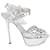 Sergio Rossi Laser-Cut Platform Sandals in Silver Patent Leather Silvery Metallic  ref.776842