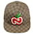 Casquette Gucci GG Monogram Supreme Apple Cuir Toile Marron Beige  ref.791188