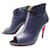 CHRISTIAN LOUBOUTIN COURSIVE ANKLE BOOTS 40 BLUE LEATHER BOOTS Navy blue  ref.791617