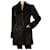 Thes & Thes Manteau noir en fourrure et cuir à manches longues et fermeture éclair sur le devant  ref.801061