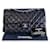 Timeless Chanel Classic Double Flap Medium Navy Blue Lambskin Silver Leather  ref.802999
