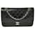 Timeless Solapa con forro clásico de Chanel Mediana Piel de cordero negra Plata Negro Cuero  ref.803476