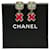 Chanel 17S, 2017 Boucles d'oreilles printemps été bleu sarcelle et rouge en verre coulé avec métal doré Rose Vert Bijouterie dorée  ref.804796