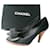 CHANEL Black fabric pumps cork heel T37,5 EN good condition Cloth  ref.810048