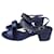 Chanel Navy Block Heels Chain Sandals Dark blue Leather  ref.816605