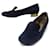 FENDI SMOKING SHOES WITH STUDDED HEEL 37.5IT 38.5FR NAVY BLUE SUEDE SLIPPER  ref.821080
