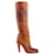 Gucci Brown Leather With Red/Green Floral Print Knee Boots  ref.830605