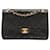 Bolsa Chanel Pequena de Couro Preto com Aba Lona  ref.831882