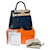 Hermès Kelly handbag 28 saddler shoulder strap in Prussian Blue Epsom leather  ref.833232