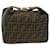 FENDI Zucca Canvas Vanity Cosmetic Pouch Black Brown Auth 37617  ref.836396