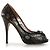 Sapato plataforma peep toe de renda preta Valentino Garavani com laço de couro
