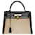 Hermès Kelly handbag 28 RETURNE BI-MATERIAL IN NAVY BOX LEATHER AND BEIGE CANVAS-100650 Blue Cloth  ref.855549