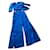 Massimo Dutti Pantalon de costume large en satin avec fentes Bleu  ref.861883