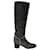 Chanel Textured Shearling Lining Boots in Black Leather Grey  ref.862287
