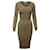 Michael Kors Fitted Ribbed Knit Midi Dress in Metallic Gold Viscose  Golden Cellulose fibre  ref.863521