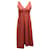 Theory Slip V-neck Midi Dress in Red Orange Linen   ref.868617