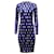 Diane Von Furstenberg Waist Tie Bodycon Midi Dress in Blue Print Merino Wool  ref.871027