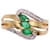 Autre Marque Bague trilogie d'émeraudes navettes et diamants or jaune 750%o Vert clair Bijouterie dorée  ref.872899