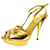 Sandales dorées à talons hauts Prada Cuir vernis  ref.873658