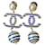 Chanel CC A19C Logo La Pausa Pearl Metal Rayas Pendientes Colgantes Caja Azul  ref.873887