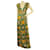 Autre Marque T-Bags Los Angeles Blumenmuster, gelbes, blaugrünes Jersey-Maxikleid mit offenem Rücken, Größe M Mehrfarben Baumwolle  ref.887584