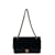 Bolsa Chanel de Couro Preto com Aba Média Lona  ref.891526