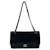 Bolsa Chanel de Couro Preto com Aba Média Lona  ref.891527