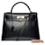Hermès KELLY HANDBAG 32 saddler shoulder strap in black box-101155 Leather  ref.892504