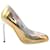 Yves Saint Laurent Metallic Loafer Heels in Gold Leather  Golden  ref.898008