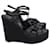 Yves Saint Laurent Saint Laurent Tribute Wedge Espadrille-Sandalen aus schwarzem Leder  ref.898905