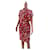 Vestido de seda con flores y botones de trébol de CHANEL Roja  ref.906455