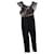 Self portrait Self-Portrait Ruffled Asymmetric Sleeve Jumpsuit in Black Polyester  ref.908867