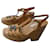 CHANEL Fauve suede wedge sandals with T logo jewel39 IT very good condition Caramel Deerskin  ref.912416