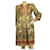 Anna Sui goldrotes Ethno-Blumendruck-Seidenkleid mit langen Ärmeln und Knielänge 2 Mehrfarben  ref.915867