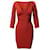 Herve Leger V-neck Bandage Dress in Red Rayon Cellulose fibre  ref.922172