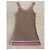 Autre Marque Tunika oder Minikleid in 100% Leinen-Tabak-Beige-Hintergrund und mehrfarbige Kanten T. S-M Pink Orange Hellblau - Ansicht 2