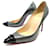 CHRISTIAN LOUBOUTIN GEO LAMINATED MIRROR SPIKE SHOES 37.5 PUMPS SHOES Dark grey Patent leather  ref.928081