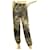 Fuzzi Pantalón de verano negro y beige floral cintura y puños elásticos talla S Gris antracita Poliamida  ref.928266