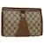 GUCCI GG Canvas Web Sherry Line Clutch Bag PVC Leather Beige Green Auth 43090  ref.937066