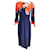 Etro Navy Blue / Coral Floral Printed Long Sleeved Crepe Dress Viscose  ref.937523
