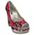 Dolce & Gabbana Rojo / Bombas de plataforma peep toe con lentejuelas plateadas Roja Cuero  ref.937684