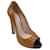 Miu Miu Tan / Zapatos de tacón alto con punta abierta de charol negro Camello  ref.938251
