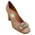 Salvatore Ferragamo Escarpins en cuir beige avec nœud en peau de serpent  ref.938387