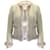 Chanel rosa claro / Chaqueta de tweed de algodón tejido con forro de seda azul claro con múltiples flecos y perla con logotipo CC Multicolor  ref.938803