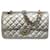 Chanel Double Flap Silver Lambskin Medium Leather Shoulder Bag Silvery  ref.938864