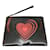 Christopher Kane Pulseira preta vermelha com coração iridescente Preto Couro  ref.939108