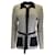 Oscar de la Renta Noir / Cardigan boutonné en tricot de laine à manches longues et ceinture bicolore ivoire  ref.939806