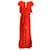 Autre Marque Monique Lhuillier Collection Robe longue en soie rouge coquelicot à volants et ceinture  ref.940020