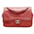 Classique Chanel Sac à Rabat Cuir Rouge  ref.941467